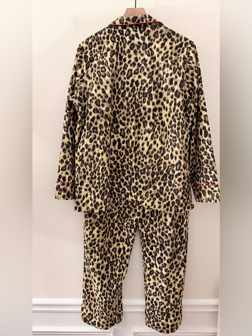 Lauren Ralph Lauren Leopard Print Fleece Pajama Set Brown Tan Crest Large - Picture 2 of 8